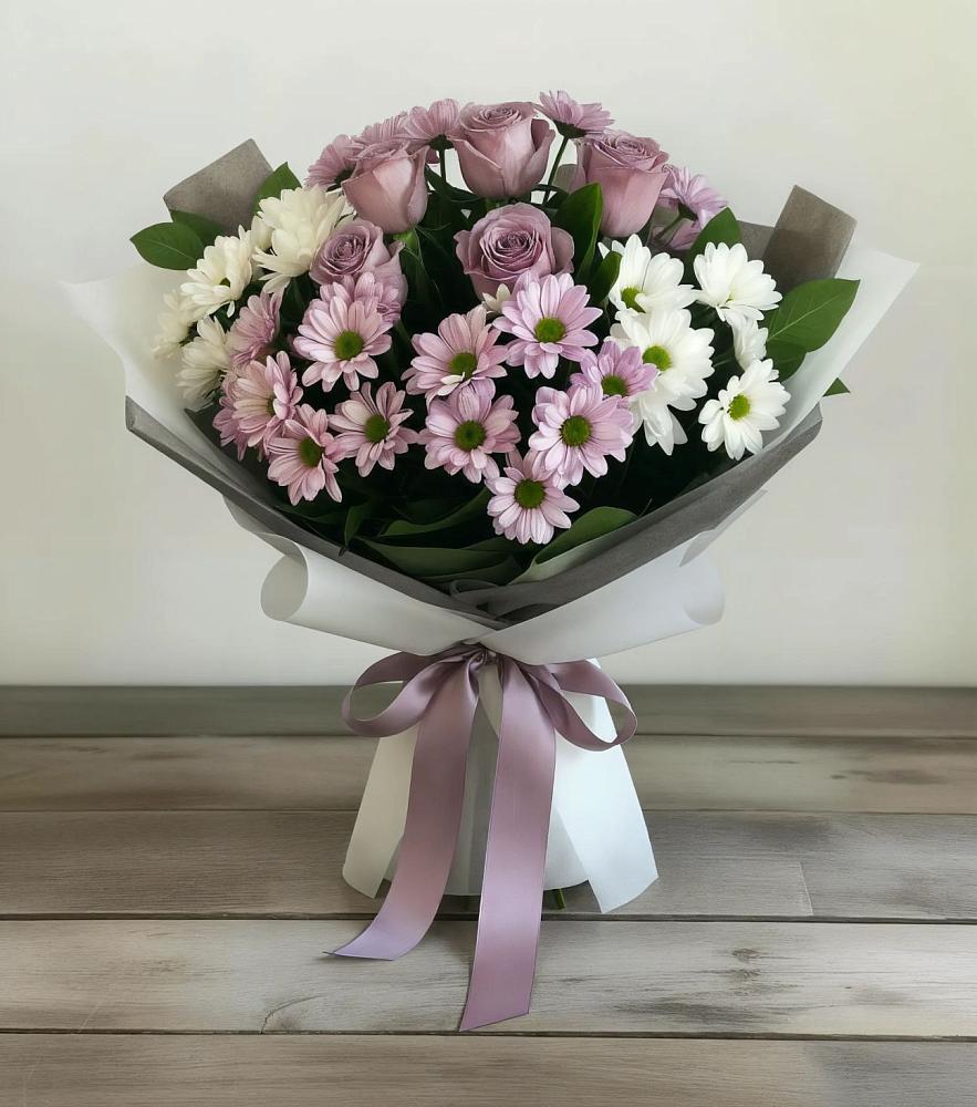 Букет цветов из: Хризантемы и Розы в Атепцево