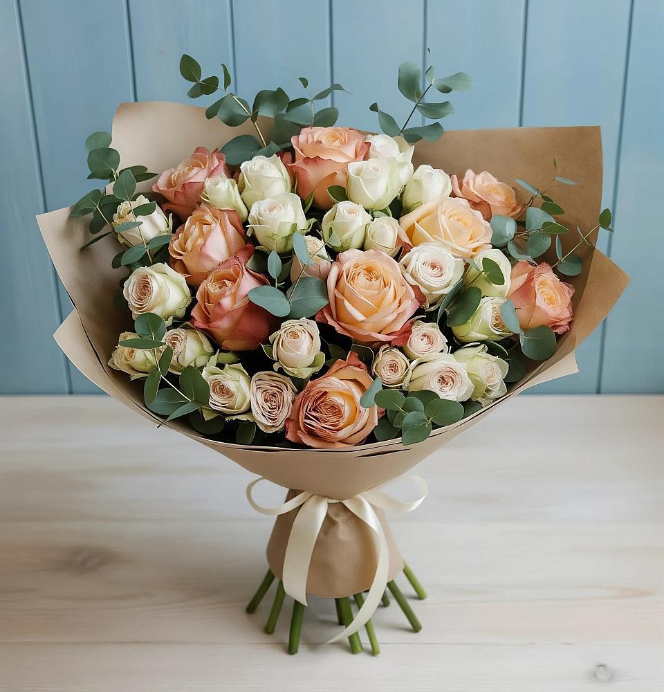 Букет цветов из: Альстромерии и Розы в Атепцево