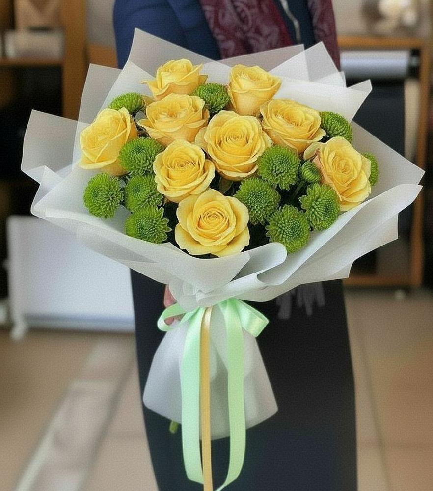 Букет цветов из: Хризантемы и Розы в Атепцево