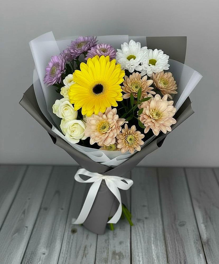 Букет цветов из: Розы, Герберы и Хризантемы в Атепцево