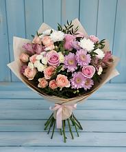 Букет цветов из:  Хризантемы, Розы и Альстромерии в Атепцево