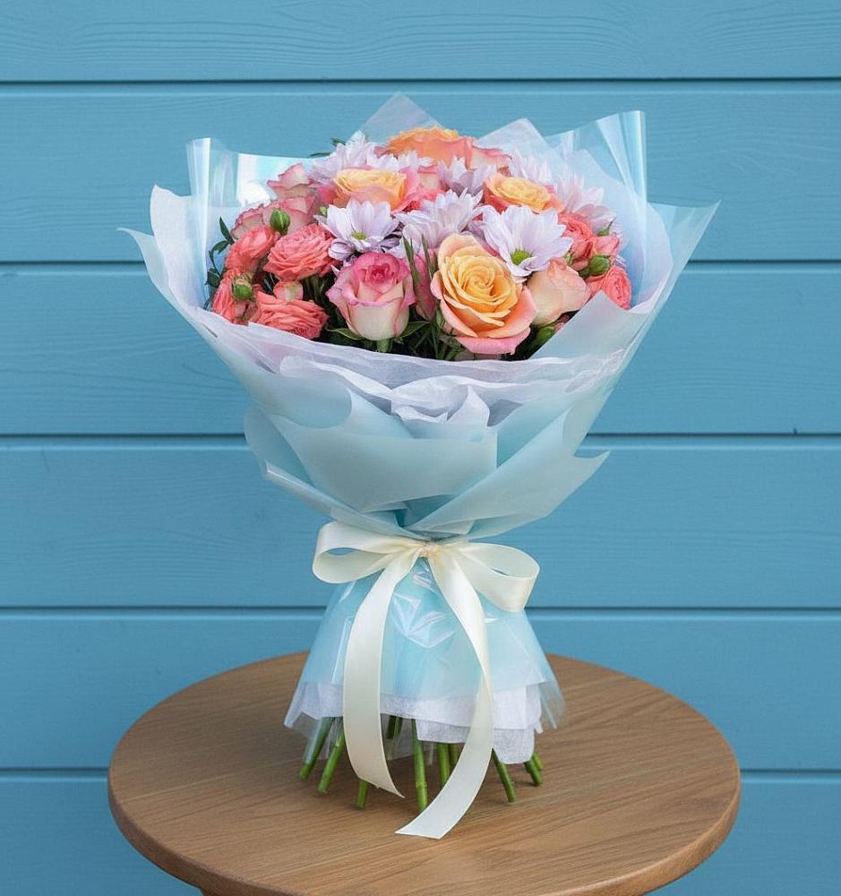 Букет цветов из: Хризантемы и Розы в Атепцево