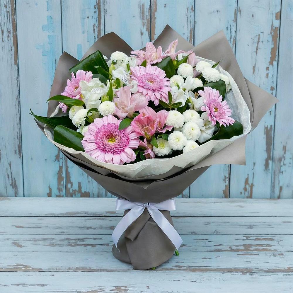 Букет цветов из: Герберы, Альстромерии и Хризантемы в Атепцево