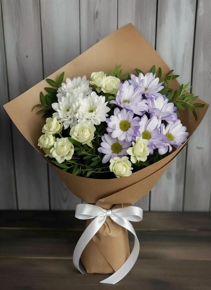 Букет цветов из: Хризантемы и Розы в Атепцево